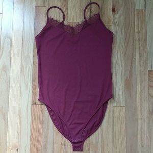 NWOT Express Red Lace Trim Bodysuit - M